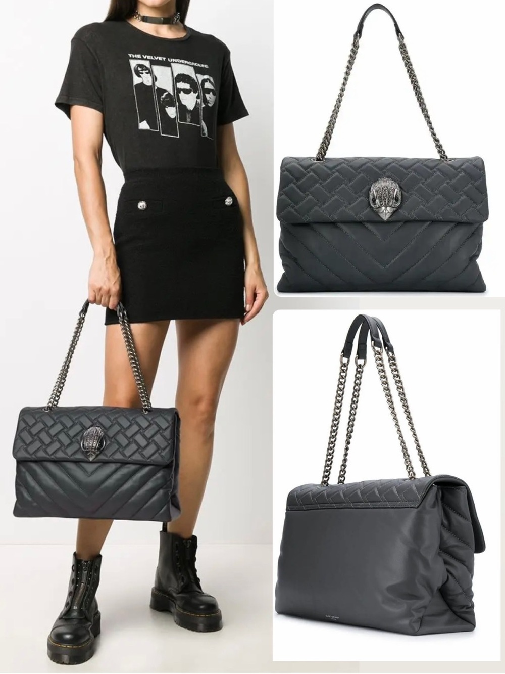 NWT! Leather Kurt Geiger Dark Gray puffy large bag
